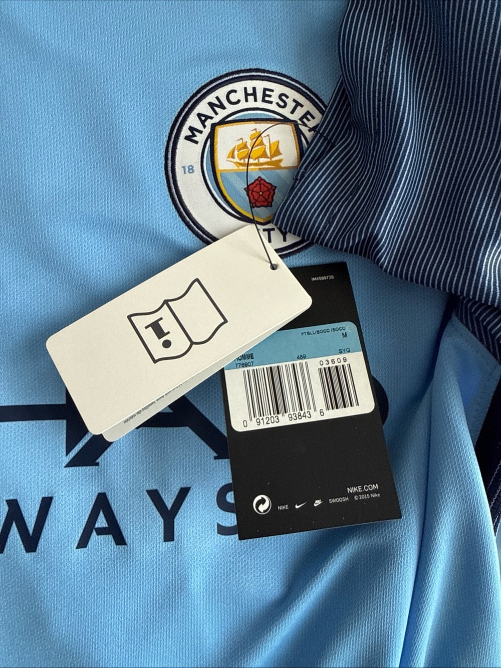 MEN’S NIKE MANCHESTER CITY 2015/16 HOME FOOTBALL JERSEY SZ M - BLUE NWT RARE - Picture 6 of 7